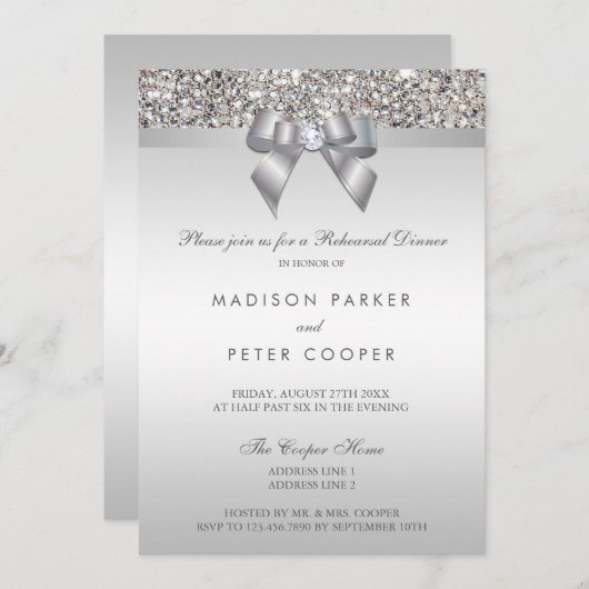 Imitats Silver Sequins Bow Probe Dinner Einladung (Vorne/Hinten)