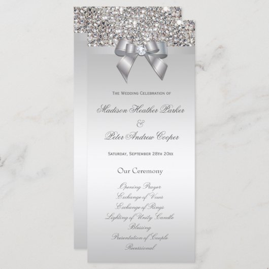 Imitats Silver Sequins Bow Wedding Program Programm (Vorne/Hinten)