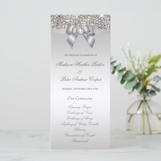 Imitats Silver Sequins Bow Wedding Program Programm (Stehend Vorderseite)