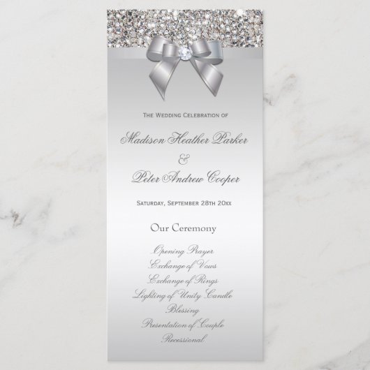 Imitats Silver Sequins Bow Wedding Program Programm (Vorderseite)
