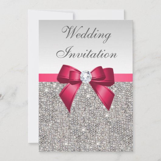 Imitats Silver Sequins Diamonds & Bow Wedding Einladung (Vorderseite)