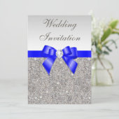 Imitats Silver Sequins Diamonds Royal Blue Wedding Einladung (Stehend Vorderseite)