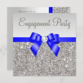 Imitats Silver Sequins Royal Blue Bow Verlobung Einladung (Vorne/Hinten)