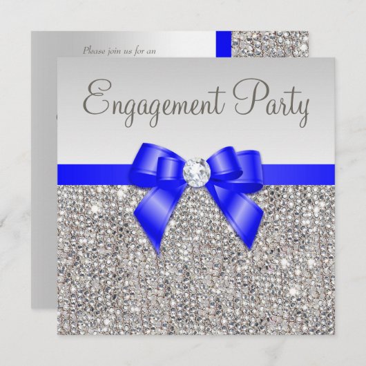 Imitats Silver Sequins Royal Blue Bow Verlobung Einladung (Vorne/Hinten)