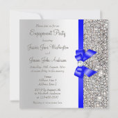 Imitats Silver Sequins Royal Blue Bow Verlobung Einladung (Rückseite)