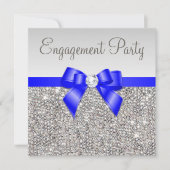 Imitats Silver Sequins Royal Blue Bow Verlobung Einladung (Vorderseite)