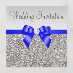 Imitats Silver Sequins Royal Blue Bow Wedding Einladung