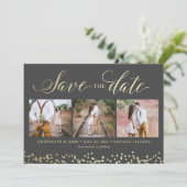 Imitats Sparkle 3 Foto Save the Date Karte (Stehend Vorderseite)