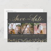 Imitats Sparkle 3 Foto Save the Date Postkarte (Vorne/Hinten)