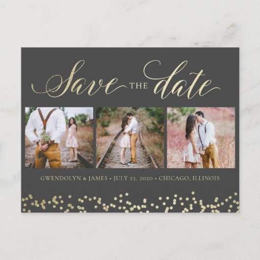 Imitats Sparkle 3 Foto Save the Date Postkarte (Vorderseite)
