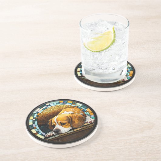 Imitats Stached Glass Cavalier King Charles Spanie Getränkeuntersetzer (Seite)