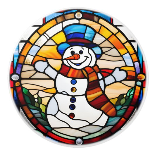 Imitats Stared Glass Snowman Keramikknauf (Vorderseite)