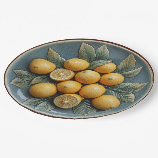 Imitats Steinware-Keramik-Zitronen Pappteller (Schrägansicht)