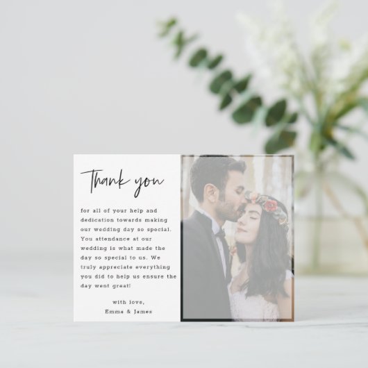 Imitats Vellum Hand Lettered Foto Wedding Danke Postkarte (Stehend Vorderseite)