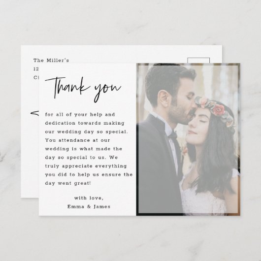 Imitats Vellum Hand Lettered Foto Wedding Danke Postkarte (Vorne/Hinten)