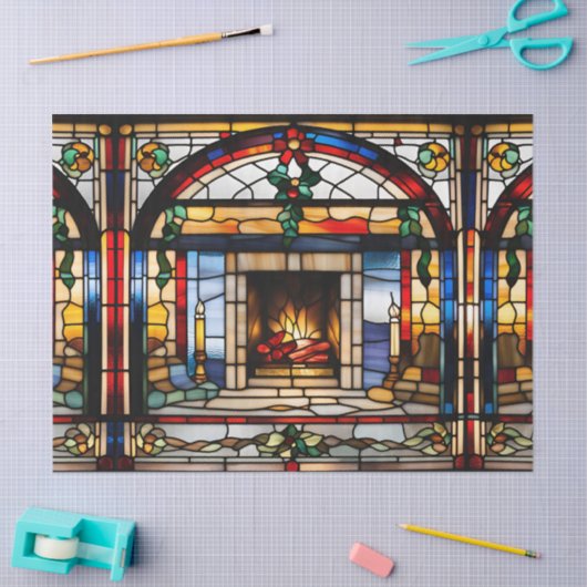 Imitats verklebte Gläser Weihnachts-Feuerplatz Dec Seidenpapier (Basteln)