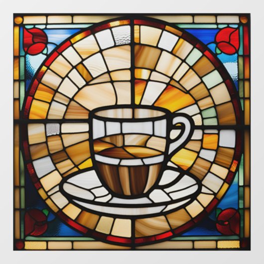 Imitats verklebter Glass Coffee Cup und Saucer Fensteraufkleber (Blatt)