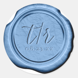Imitats Wax Wedding Initials Porcelain Blue ID1094 Runder Aufkleber