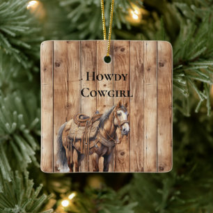 Imitats Wood Western Cowboy Cowgirl HorChristmas Keramikornament