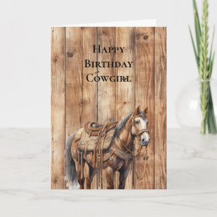 Imitats Wood Western Cowboy Cowgirl Horse Geburtst Karte