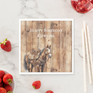 Imitats Wood Western Cowboy Cowgirl Horse Geburtst Serviette