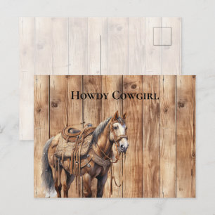 Imitats Wood Western Cowboy Cowgirl Horse Howdy Postkarte