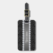 Imitatschwarze Sequins-Glitzern und Diamanten Gepäckanhänger (Vorderseite vertikal)