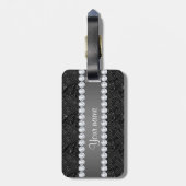 Imitatschwarze Sequins-Glitzern und Diamanten Gepäckanhänger (Rückseite vertikal)