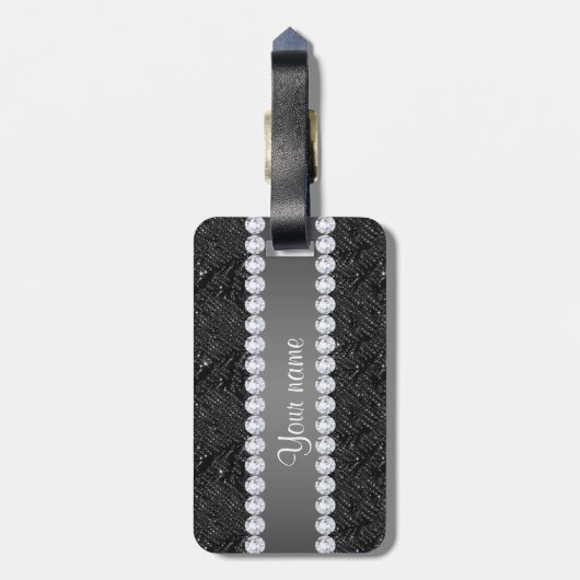 Imitatschwarze Sequins-Glitzern und Diamanten Gepäckanhänger (Rückseite vertikal)