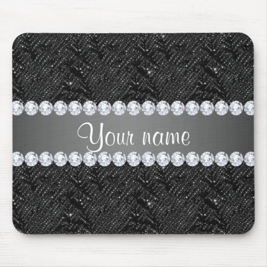 Imitatschwarze Sequins-Glitzern und Diamanten Mousepad (Vorne)