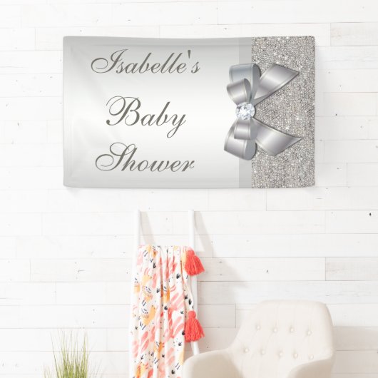 Imitatsilberne Sequins beugen neutrale Baby-Dusche Banner (Insitu)