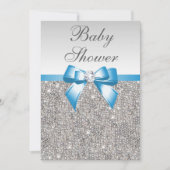 Imitatsilberne Sequins-blaues Baby-Dusche Einladung (Vorderseite)