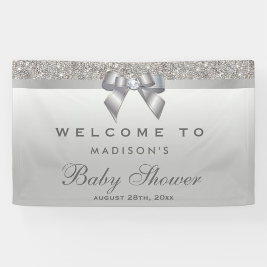 Imitatsilberne Sequins-Diamant-Bogen-Baby-Dusche Banner (Horizontal)