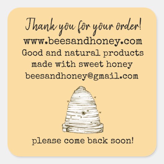 Imker Apiary Vielen Dank für Ihre Bestellung Quadratischer Aufkleber (Vorderseite)