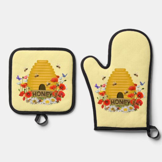 Imker Beehive Honey Ofenhandschuh & Topflappen-Set (Vorderseite)