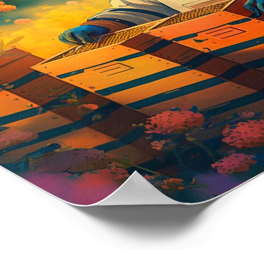 Imker im sonnigen Garten Poster (Ecke)