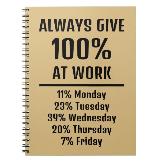 Immer 100% bei der Arbeit Sarcastic Funny geben Notizblock (Vorderseite)