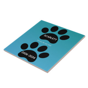 Immer an meiner Seite Teal Blau Pfotenabdruck-Trib Fliese