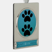 Immer an meiner Seite Türkise Pfotenabdruck Banner-Ornament Silber (Rechts)
