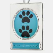 Immer an meiner Seite Türkise Pfotenabdruck Banner-Ornament Silber (Links)