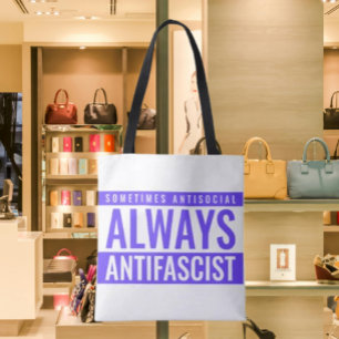 Immer antifaschistische Tote Bag - Blauer Text fet Tasche