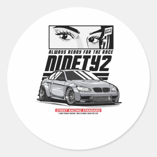 Immer bereit für das Rennen Runder Aufkleber (Vorderseite)