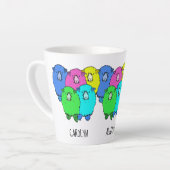 Immer bereit zum Strick, farbenfrohe Schafe. Dein  Milchtasse (Linke Ecke)