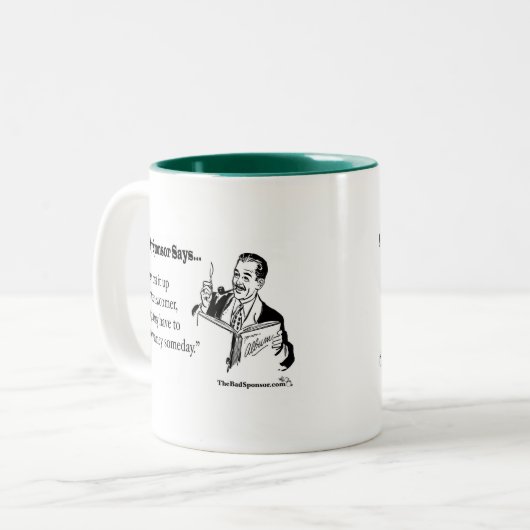 Immer Chat es oben mit dem Neuling… Zweifarbige Tasse (Vorderseite Links)