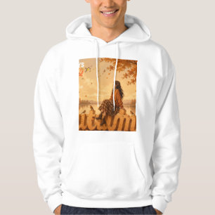 Immer dankbares Herbstmädchen, das auf Herbst sitz Hoodie