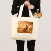 Immer dankbares Herbstmädchen sitzt auf Herbst Jumbo Stoffbeutel (Vorderseite (Produkt))
