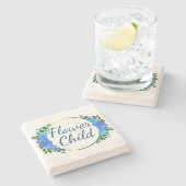 Immer eine Blume Kinderblau botanische Blüte Steinuntersetzer (Seitenansicht)