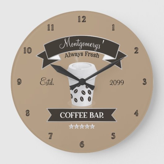 Immer frischer Kaffee Bar Große Wanduhr (Vorderseite)