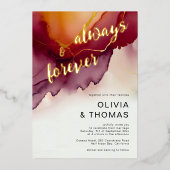 Immer für immer Moderne Burgund Orange Hochzeit im Folieneinladung (Vorderseite)