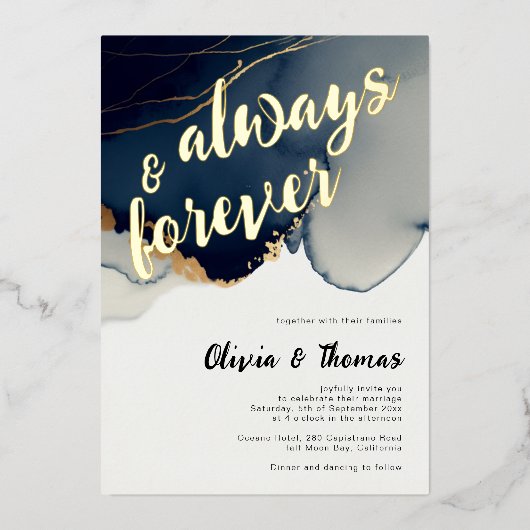 Immer für Navy Blue Modern Boho Beach Hochzeit Folieneinladung (Vorderseite)